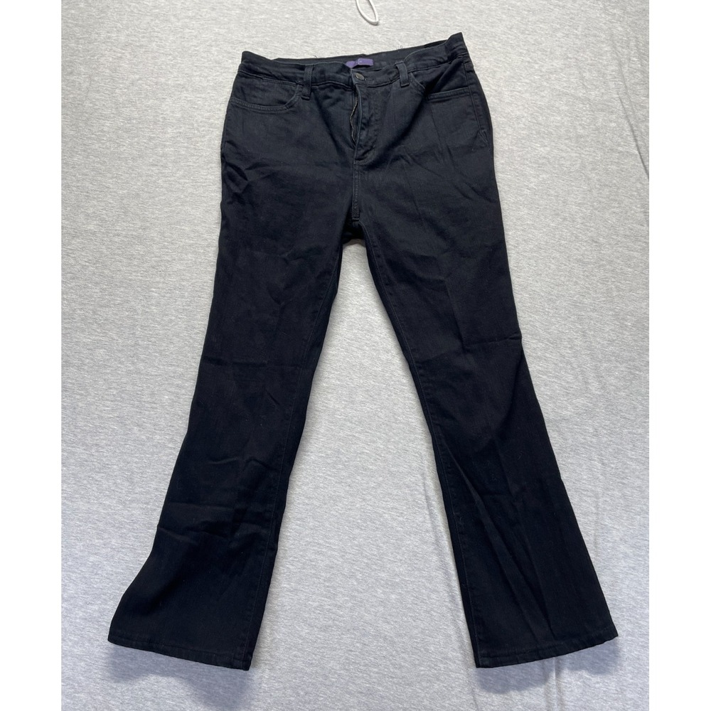 NYDJ Bootcut Jeans Womens 10 Black Denim Rhinestone Detail Pockets Dark Wash
